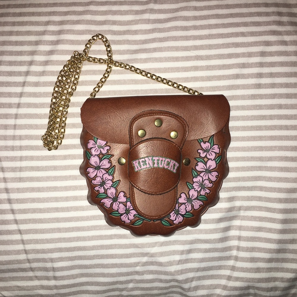 Kentucky Pink Floral & Brown Small Shoulder Purse